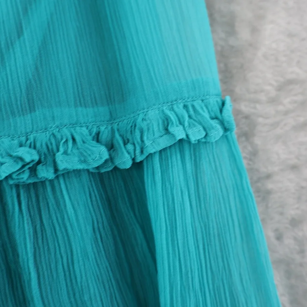 Sundance Tiered‎ Ruffle Midi Dress Womens Small Teal Blue Lyocell Boho Flutter